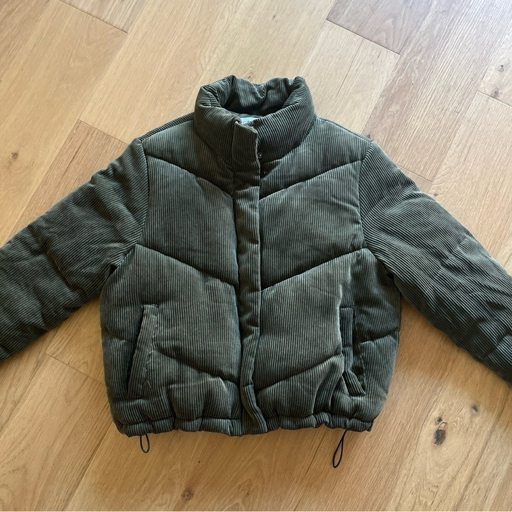 Olive Green Corduroy Puffer Jacket